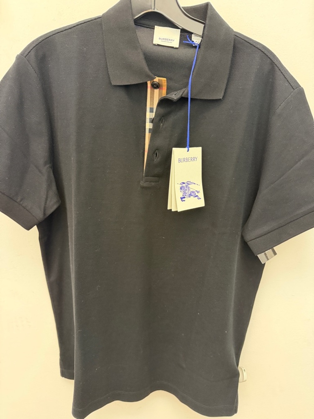 Burberry Black Polo with Signature Beige Check Placket